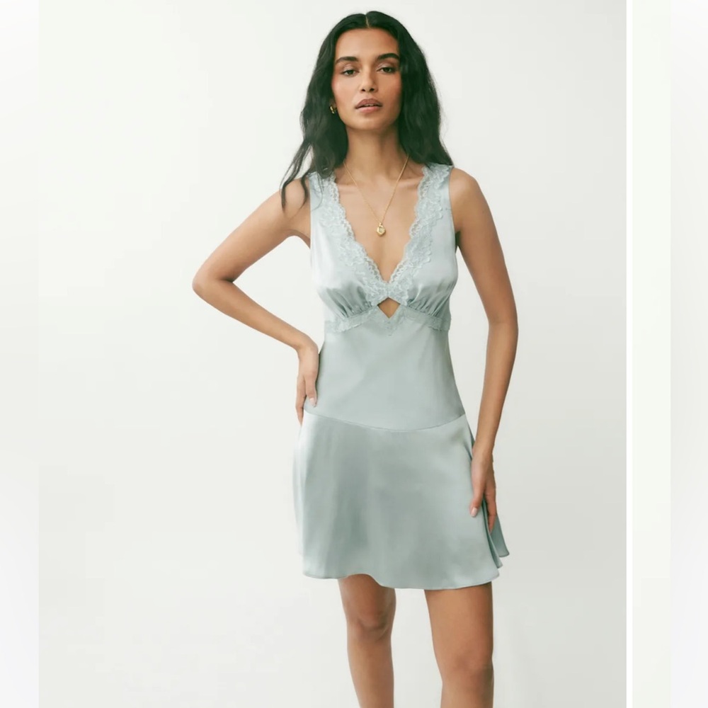 Reformation Belva Silk Dress Aquamarine - Size 0